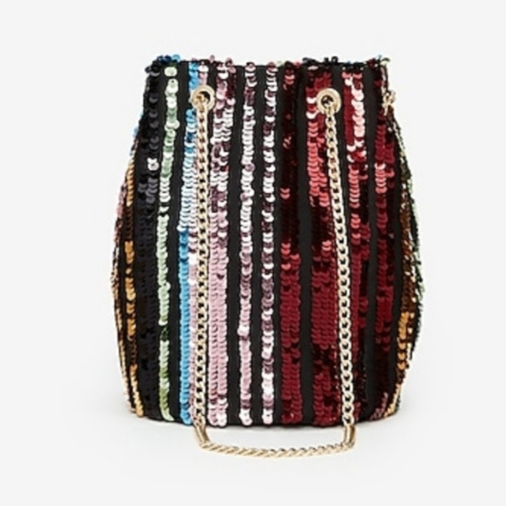 NWT Striped Sequin Bucket Purse